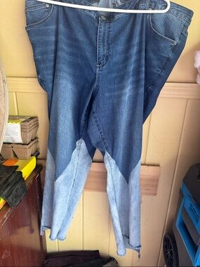 Eloquii Two-Tone Denim Jeans in Light and Dark Blue